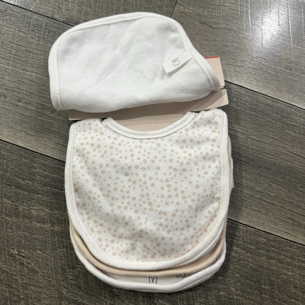 MIFFY Bunny Baby Bib Set 4 Pc Stripes White Beige Kawaii 0-9 Months One Size NWT